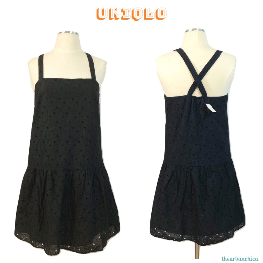 UNIQLO Black Eyelet Lace Drop Waist Sundress